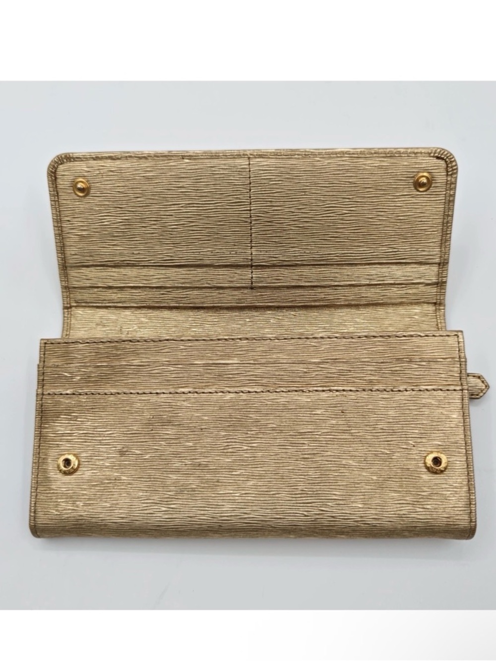 Prada Metallic Gold Saffiano Leather Flap Wallet - Picture 5 of 14